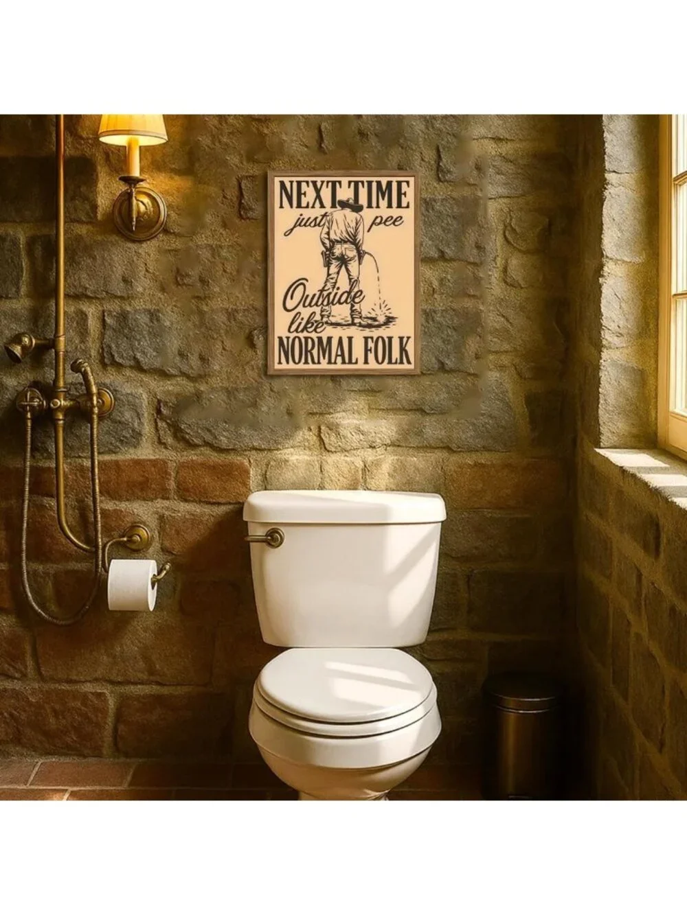 Funny Western Cowboy Bathroom Wall Art - Vintage Southwest Decor, 12x16 Framed